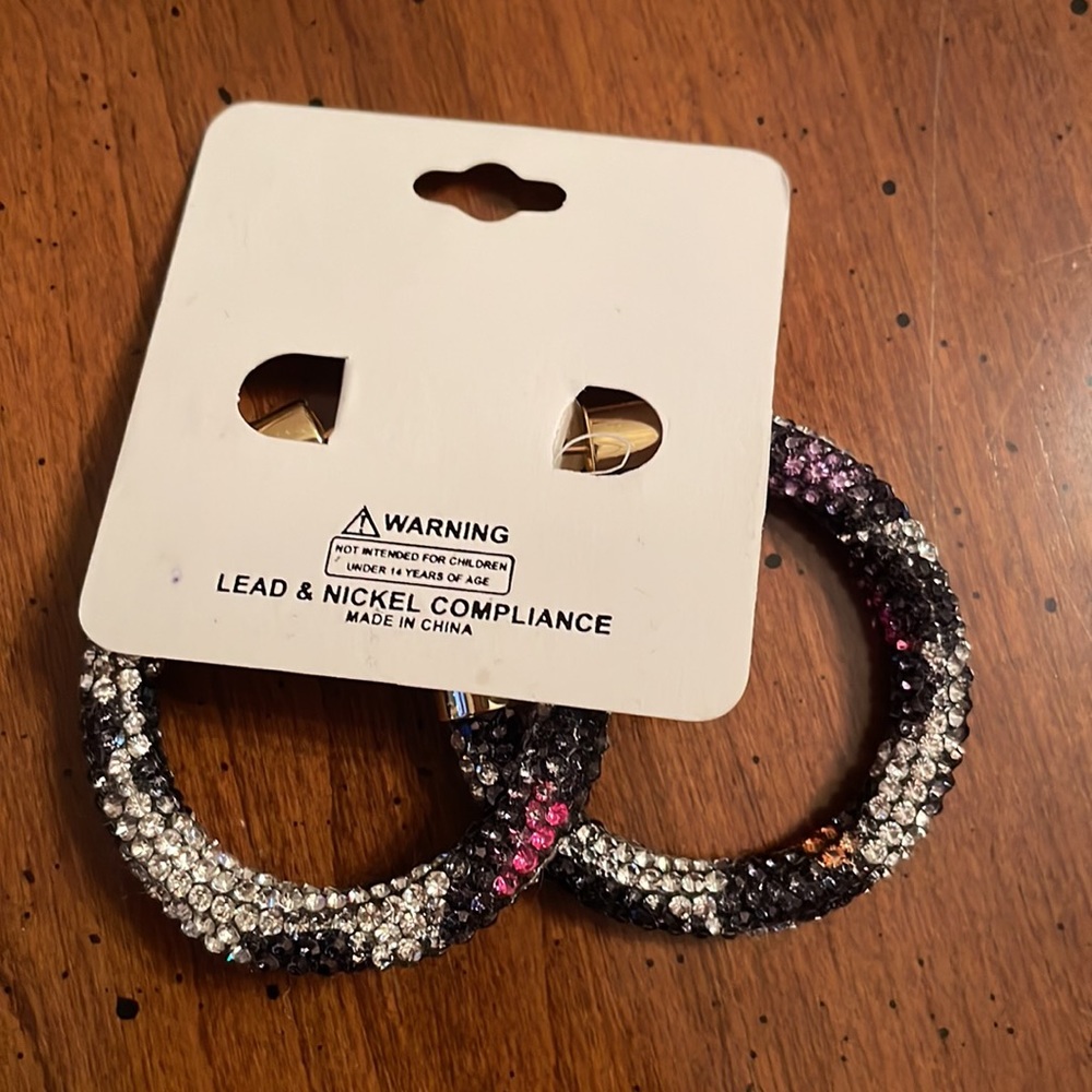NEW Multi Colored Rhinestone Hoops - Picture 3 of 3
